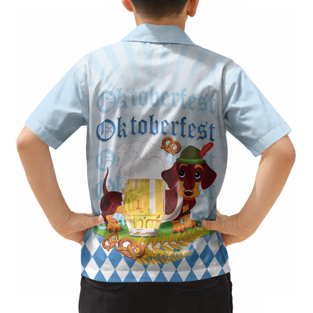 Germany Oktoberfest Kid Hawaiian Shirt Dachshund Beer and Bavarian Pretzel