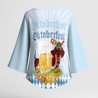 Germany Oktoberfest Kimono Sleeve Blouse Dachshund Beer and Bavarian Pretzel