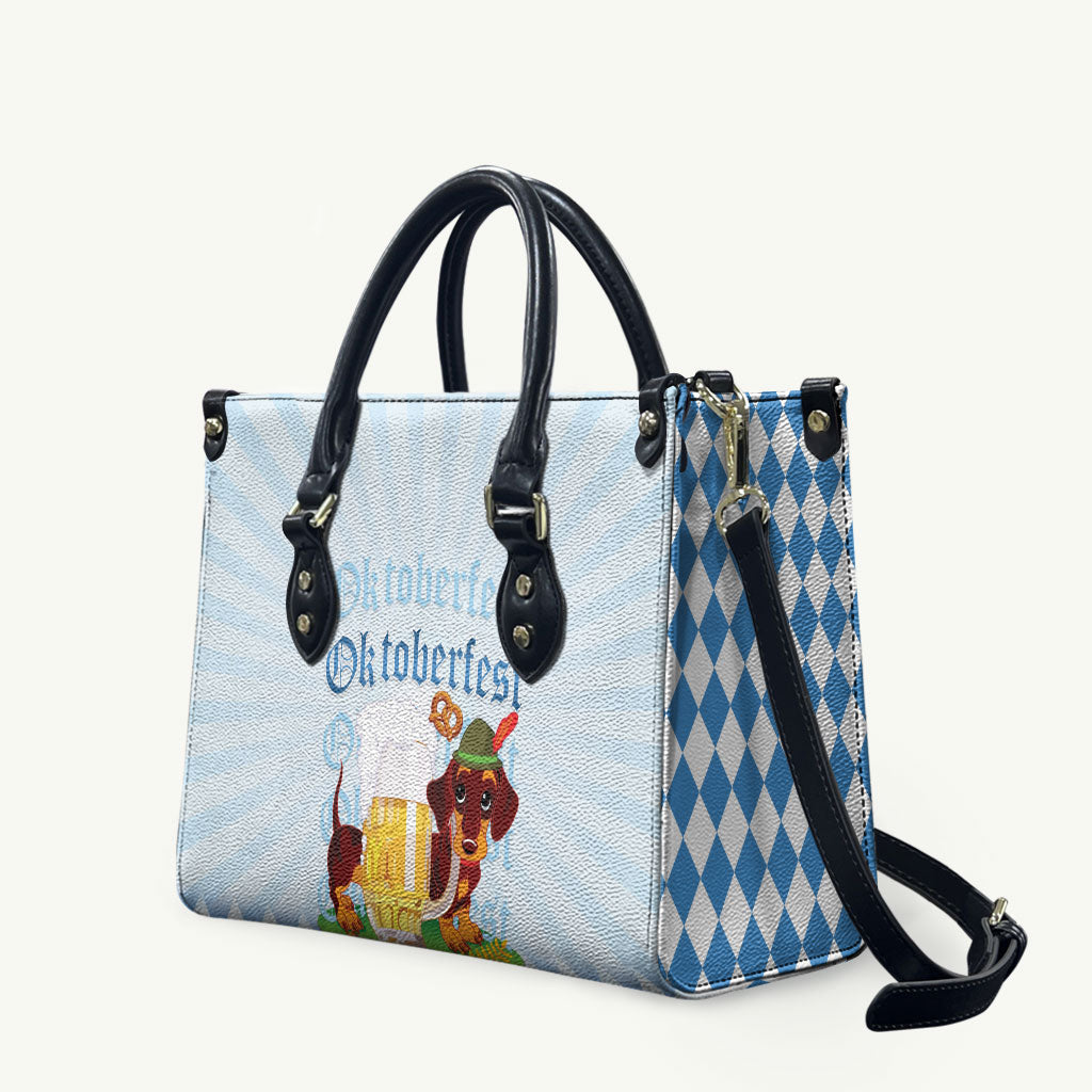 Germany Oktoberfest Leather Bag Dachshund Beer and Bavarian Pretzel