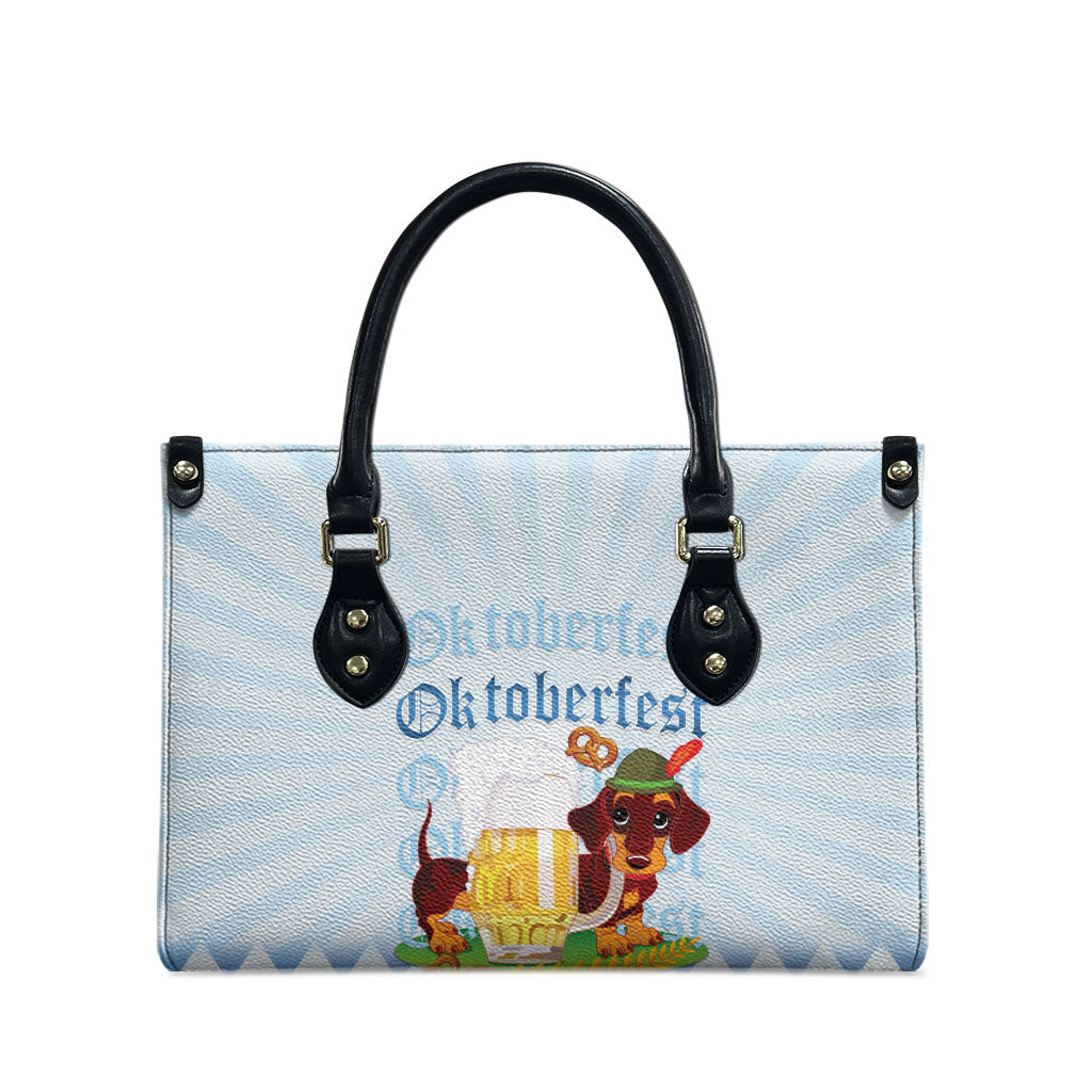 Germany Oktoberfest Leather Bag Dachshund Beer and Bavarian Pretzel
