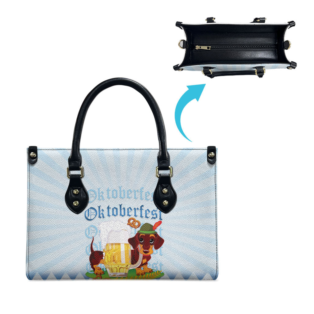 Germany Oktoberfest Leather Bag Dachshund Beer and Bavarian Pretzel