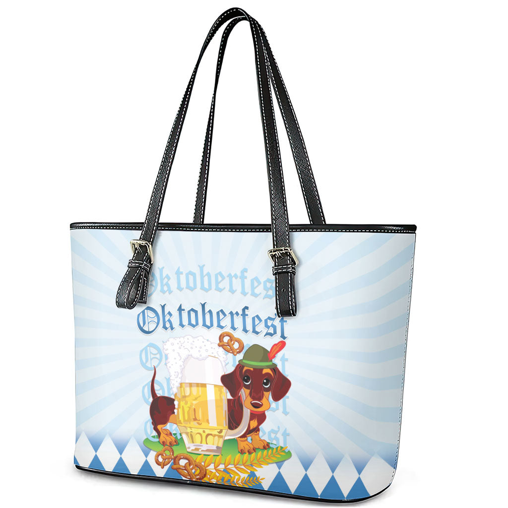 Germany Oktoberfest Leather Tote Bag Dachshund Beer and Bavarian Pretzel