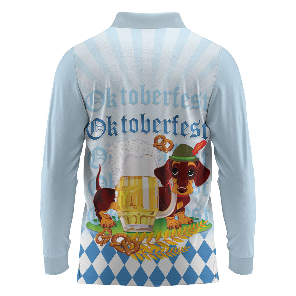 Germany Oktoberfest Long Sleeve Polo Shirt Dachshund Beer and Bavarian Pretzel