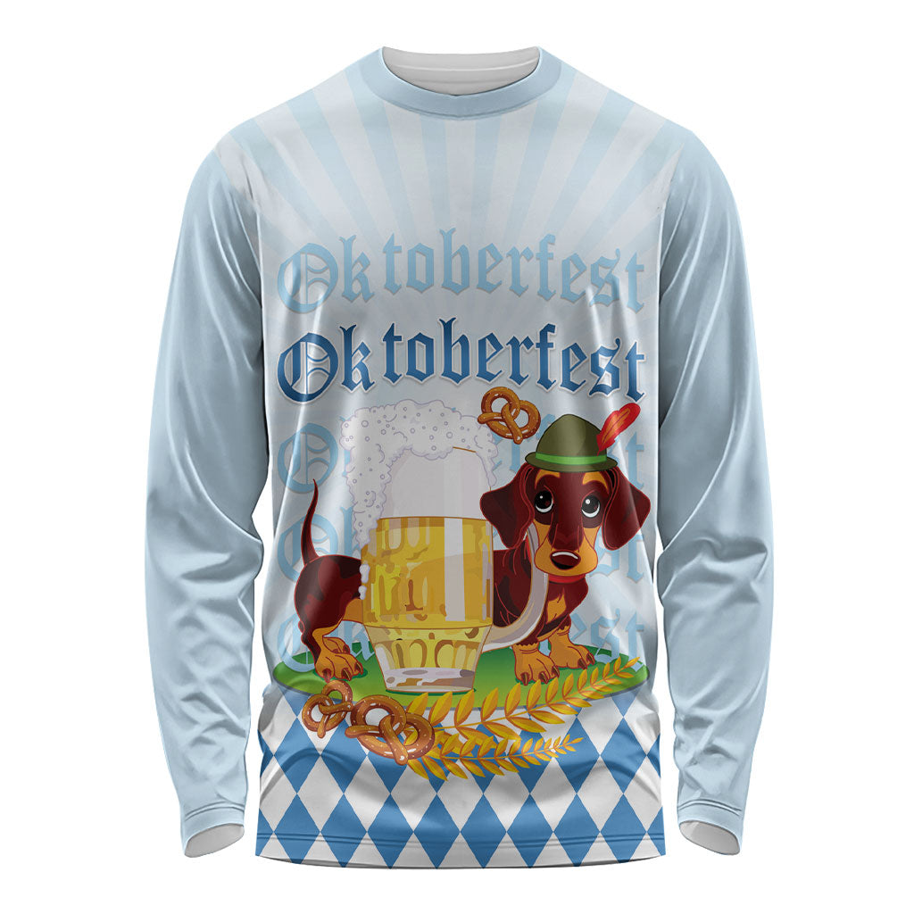 Germany Oktoberfest Long Sleeve Shirt Dachshund Beer and Bavarian Pretzel
