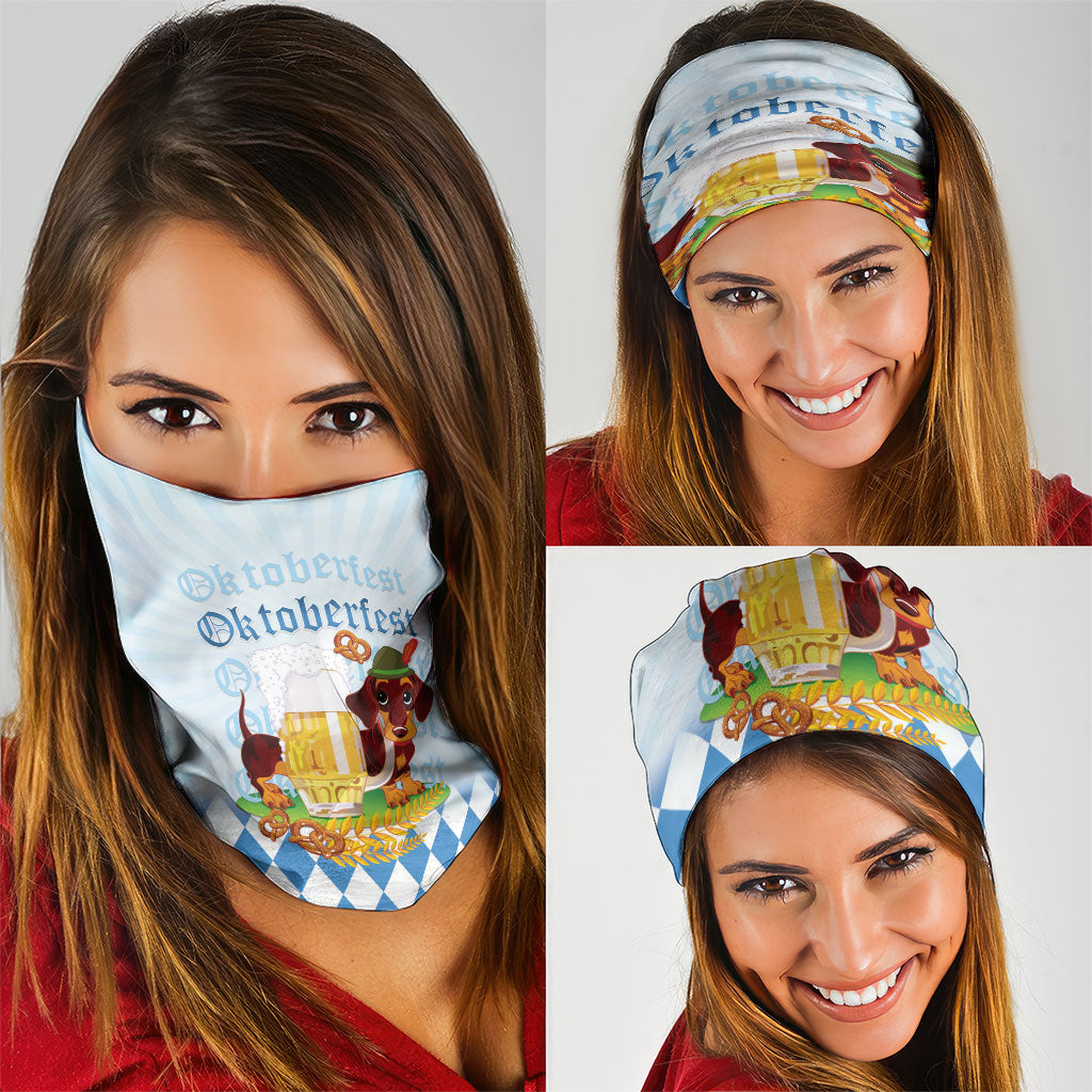 Germany Oktoberfest Neck Gaiter Dachshund Beer and Bavarian Pretzel