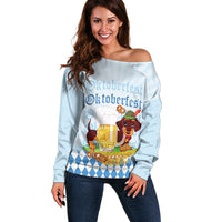 Germany Oktoberfest Off Shoulder Sweater Dachshund Beer and Bavarian Pretzel