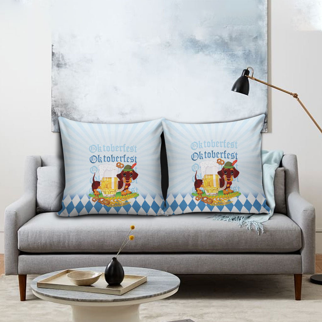 Germany Oktoberfest Pillow Cover Dachshund Beer and Bavarian Pretzel