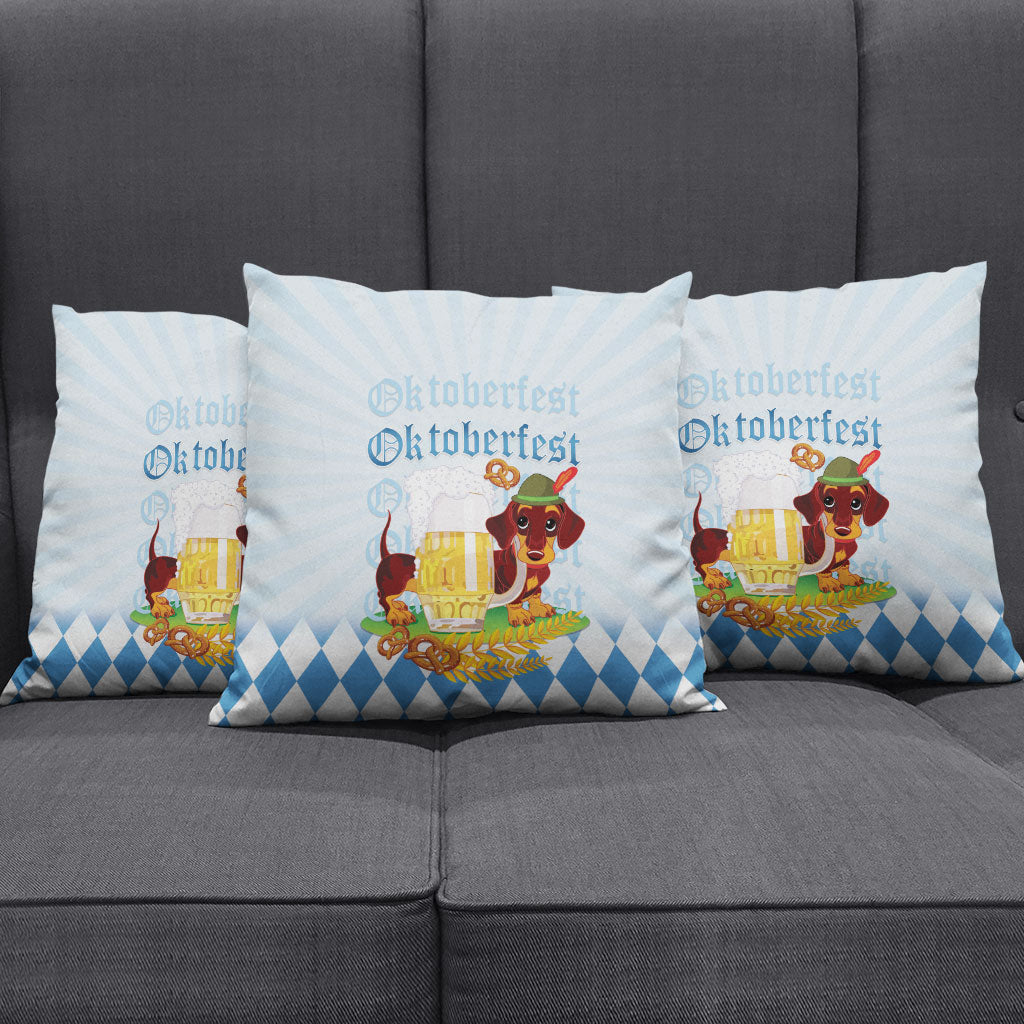 Germany Oktoberfest Pillow Cover Dachshund Beer and Bavarian Pretzel