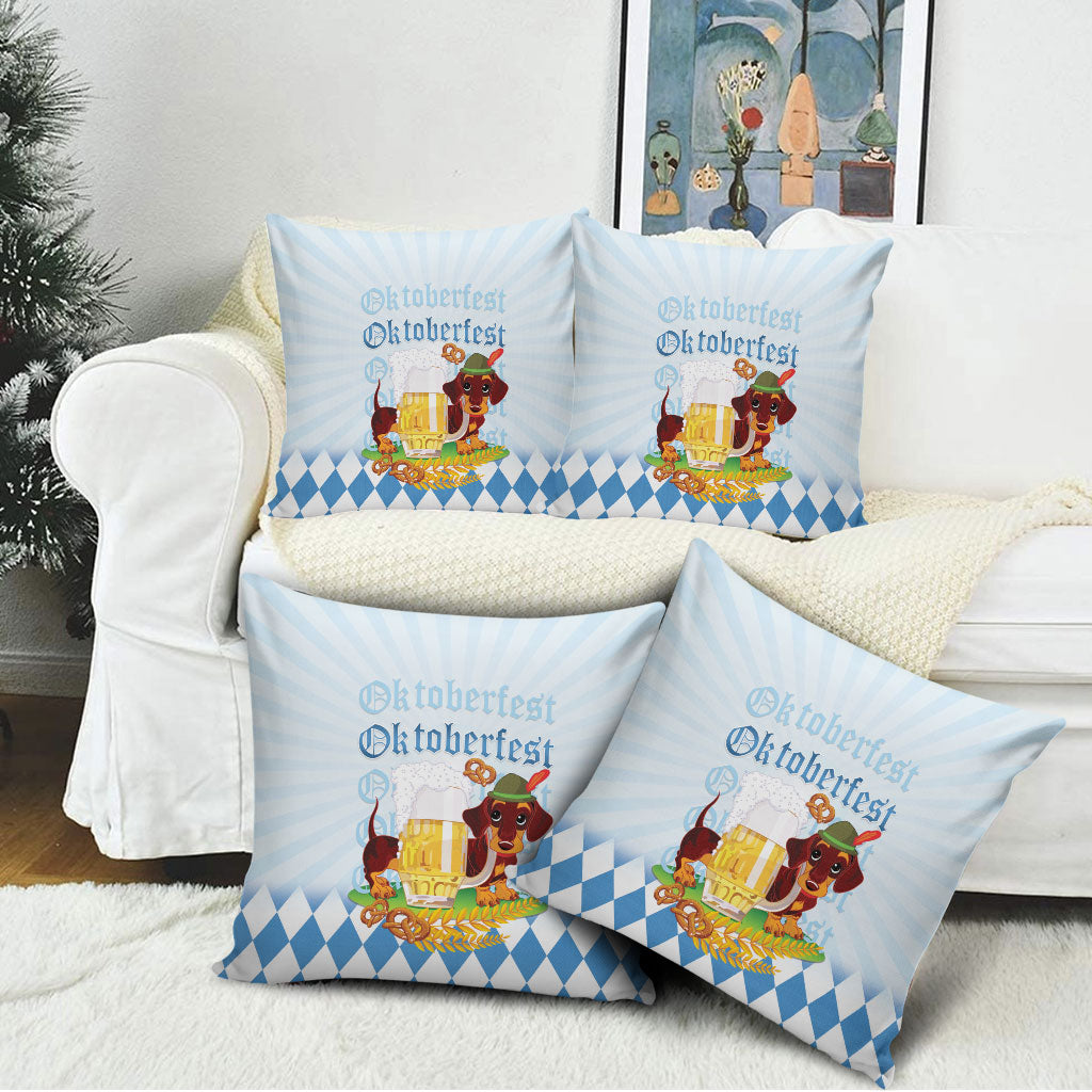 Germany Oktoberfest Pillow Cover Dachshund Beer and Bavarian Pretzel