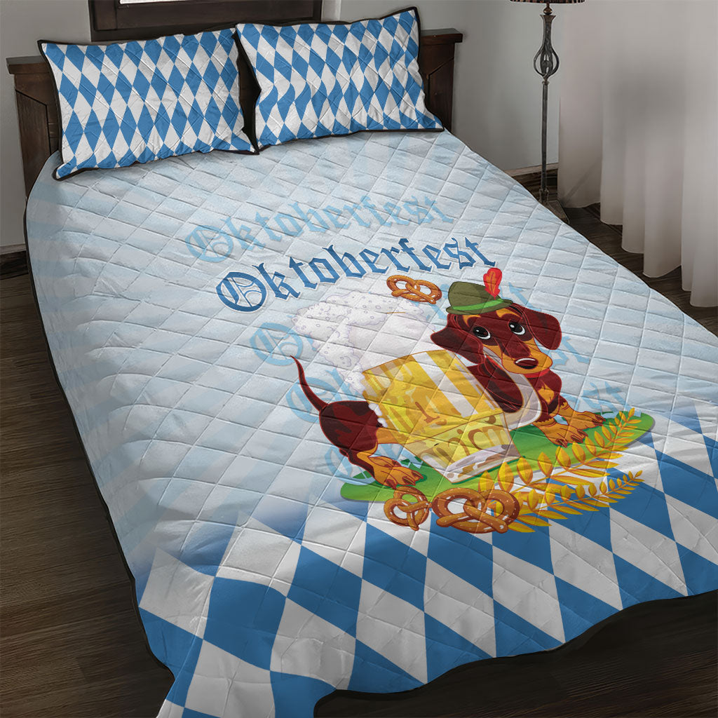 Germany Oktoberfest Quilt Bed Set Dachshund Beer and Bavarian Pretzel