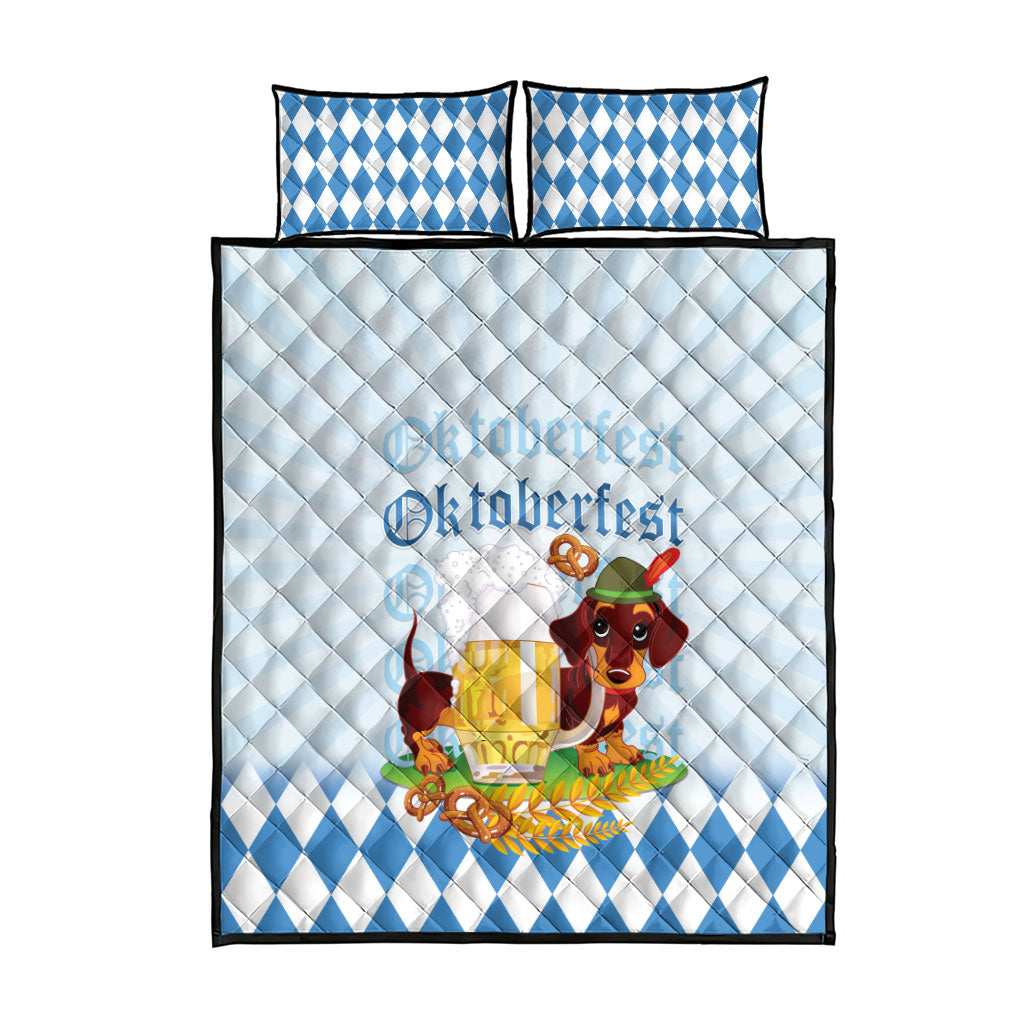 Germany Oktoberfest Quilt Bed Set Dachshund Beer and Bavarian Pretzel