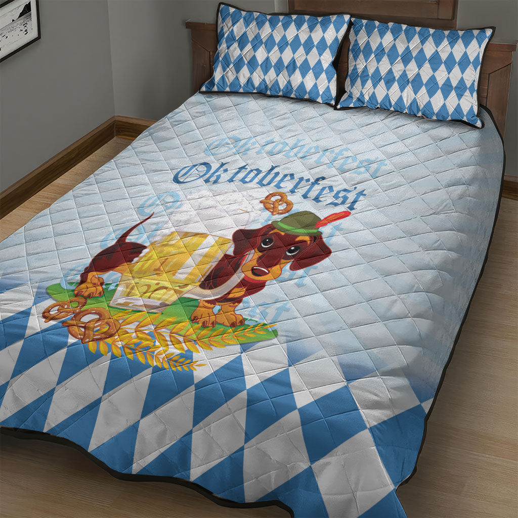 Germany Oktoberfest Quilt Bed Set Dachshund Beer and Bavarian Pretzel