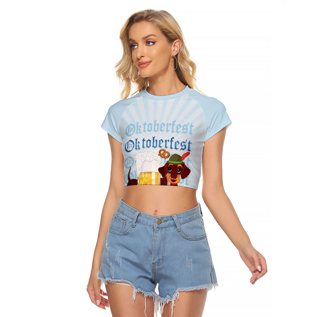 Germany Oktoberfest Raglan Cropped T Shirt Dachshund Beer and Bavarian Pretzel