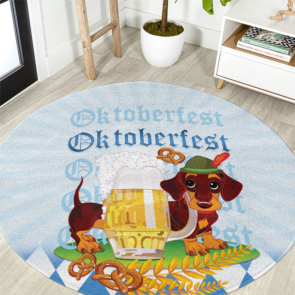Germany Oktoberfest Round Carpet Dachshund Beer and Bavarian Pretzel