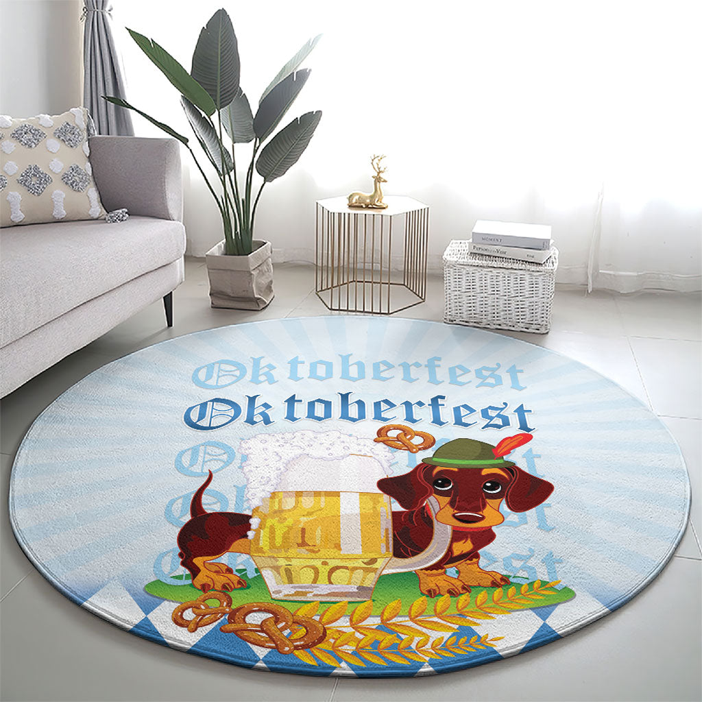 Germany Oktoberfest Round Carpet Dachshund Beer and Bavarian Pretzel