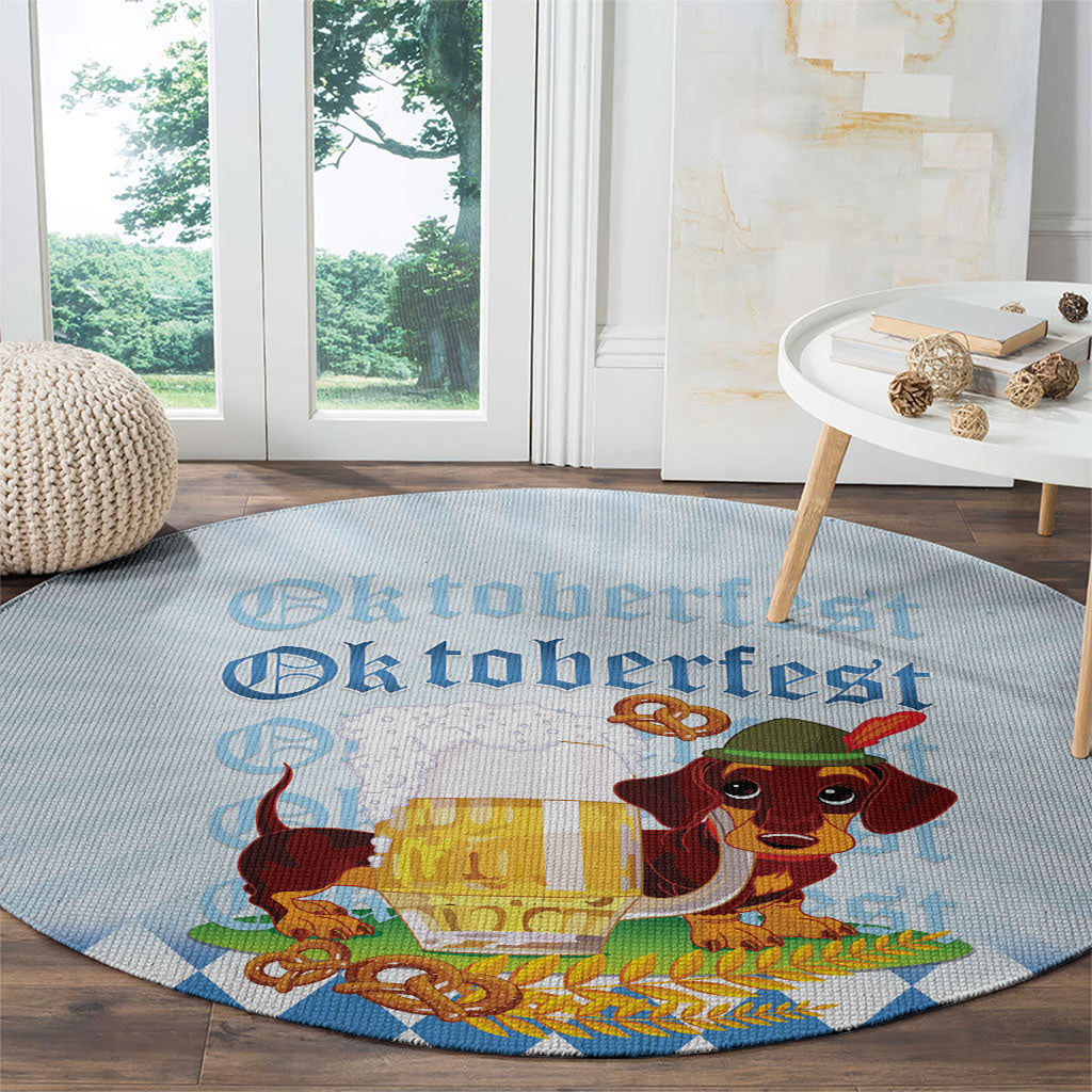 Germany Oktoberfest Round Carpet Dachshund Beer and Bavarian Pretzel