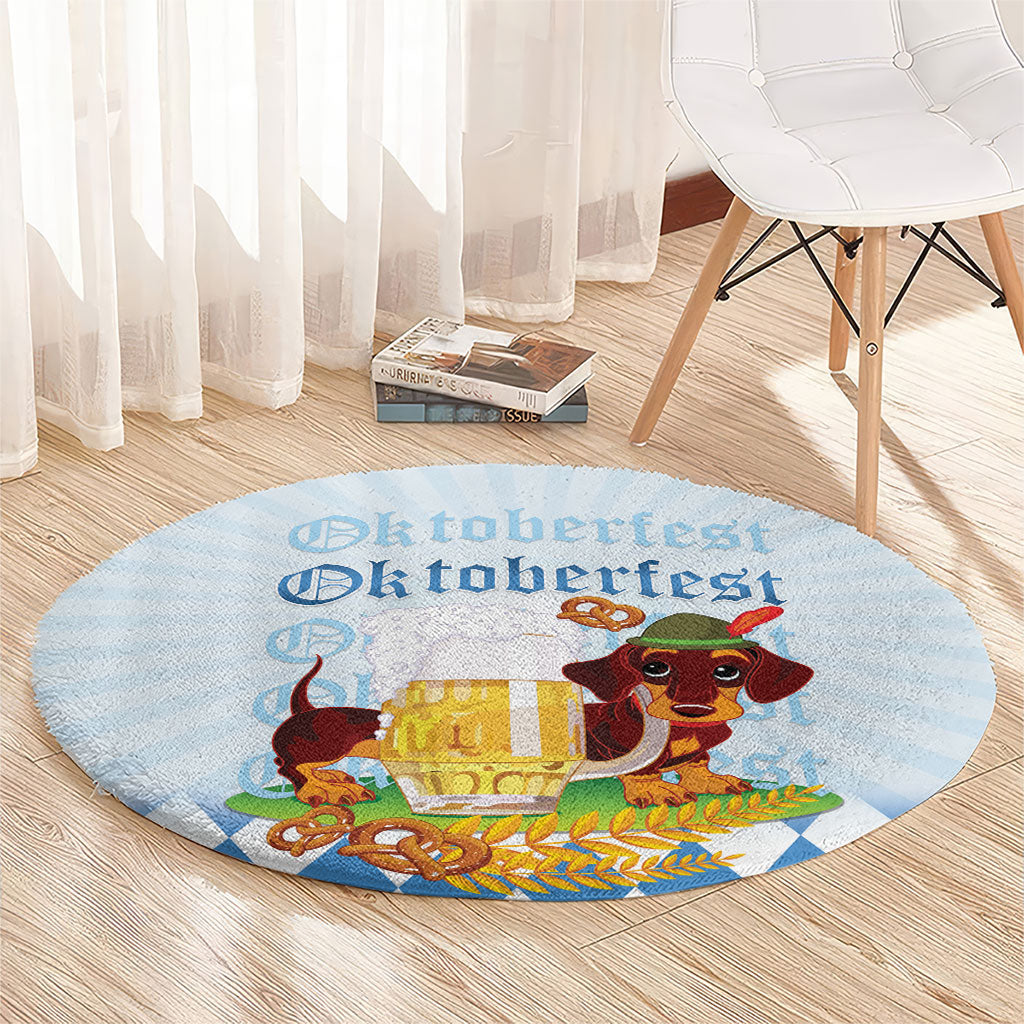 Germany Oktoberfest Round Carpet Dachshund Beer and Bavarian Pretzel