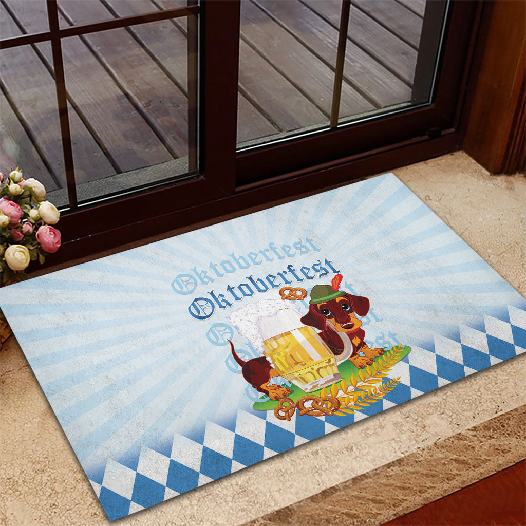 Germany Oktoberfest Rubber Doormat Dachshund Beer and Bavarian Pretzel