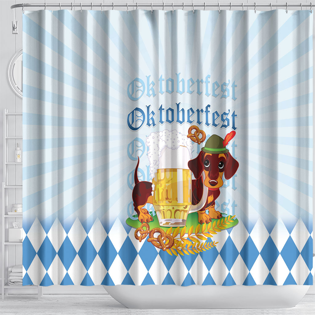 Germany Oktoberfest Shower Curtain Dachshund Beer and Bavarian Pretzel