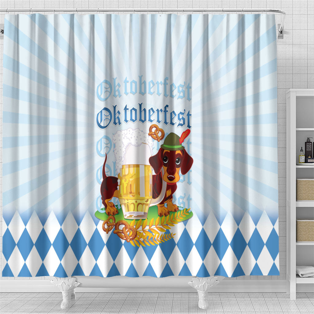 Germany Oktoberfest Shower Curtain Dachshund Beer and Bavarian Pretzel