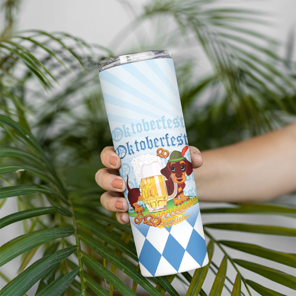 Germany Oktoberfest Skinny Tumbler Dachshund Beer and Bavarian Pretzel