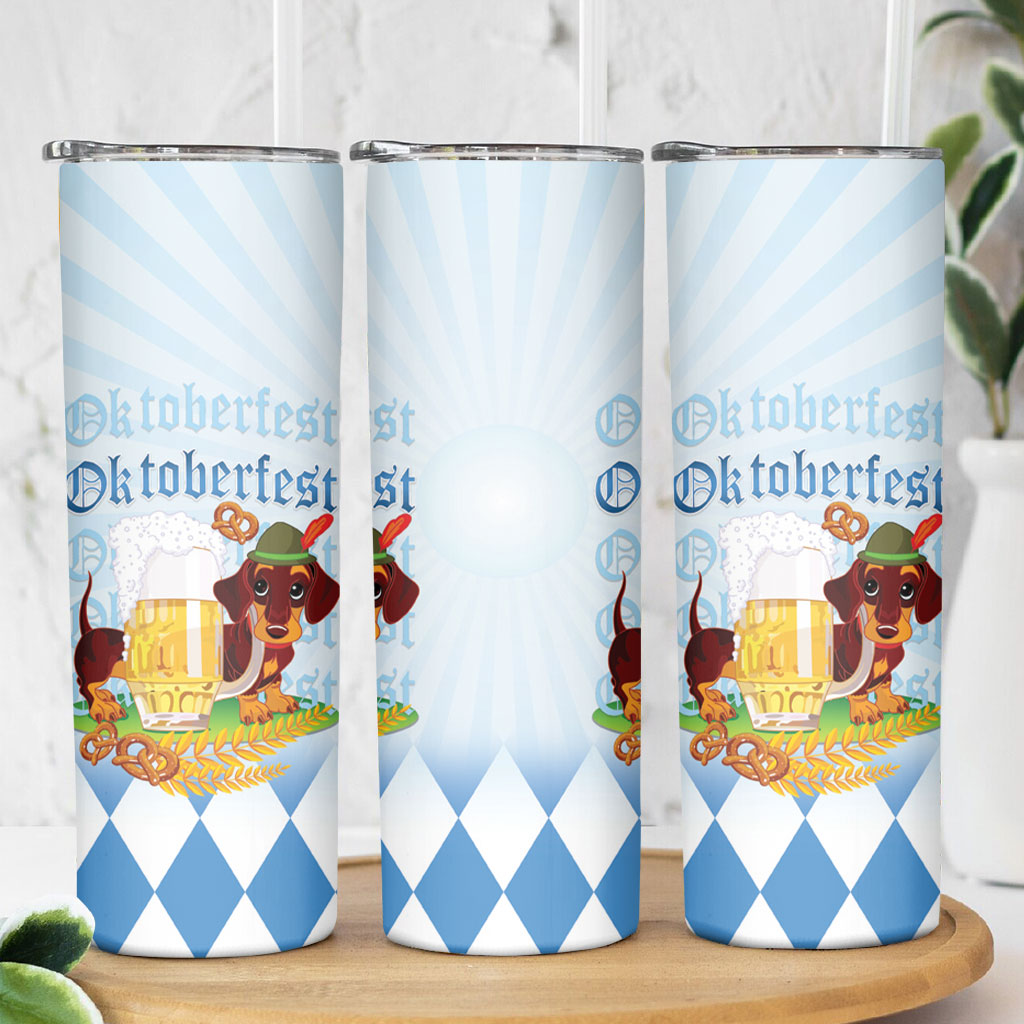 Germany Oktoberfest Skinny Tumbler Dachshund Beer and Bavarian Pretzel