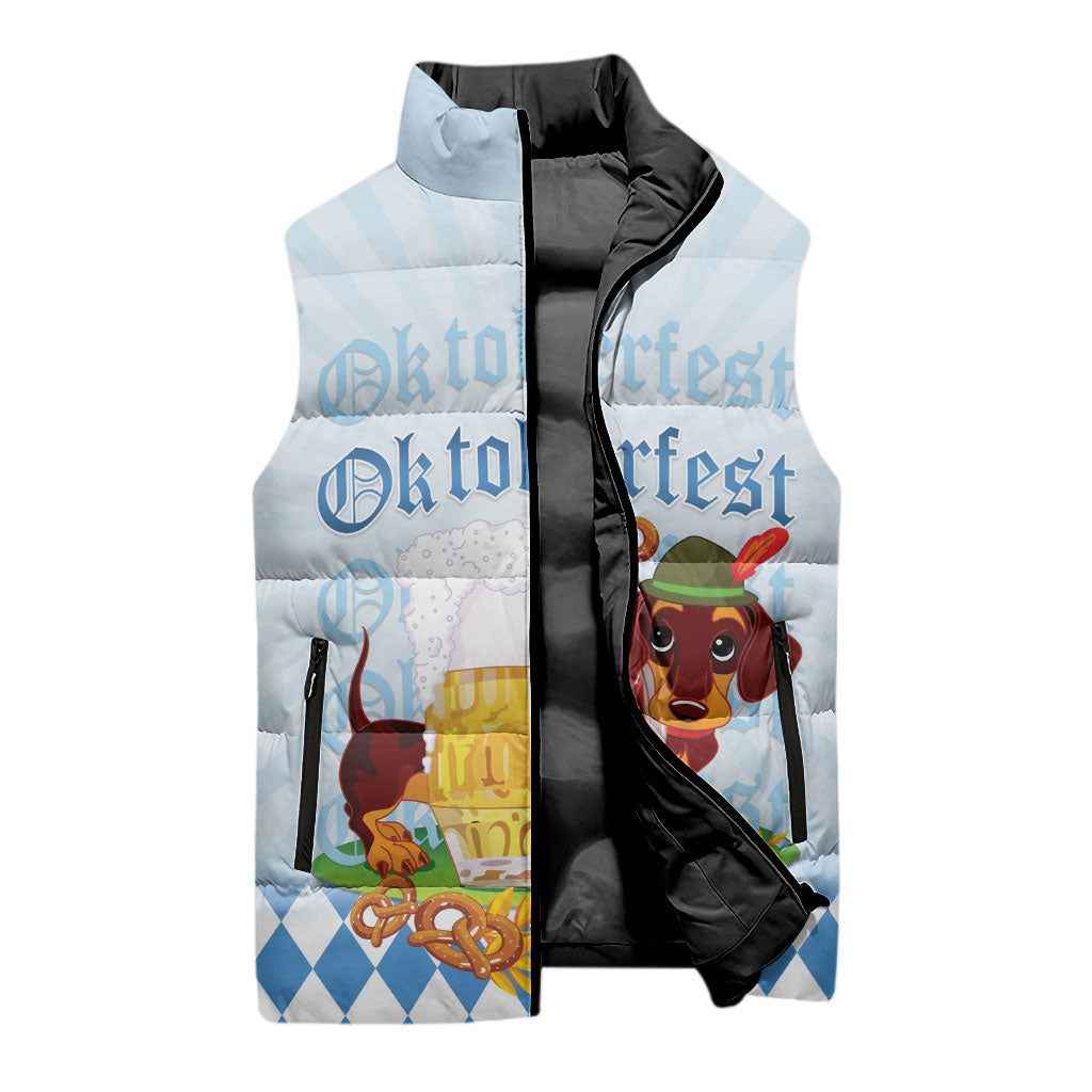 Germany Oktoberfest Sleeveless Puffer Jacket Dachshund Beer and Bavarian Pretzel