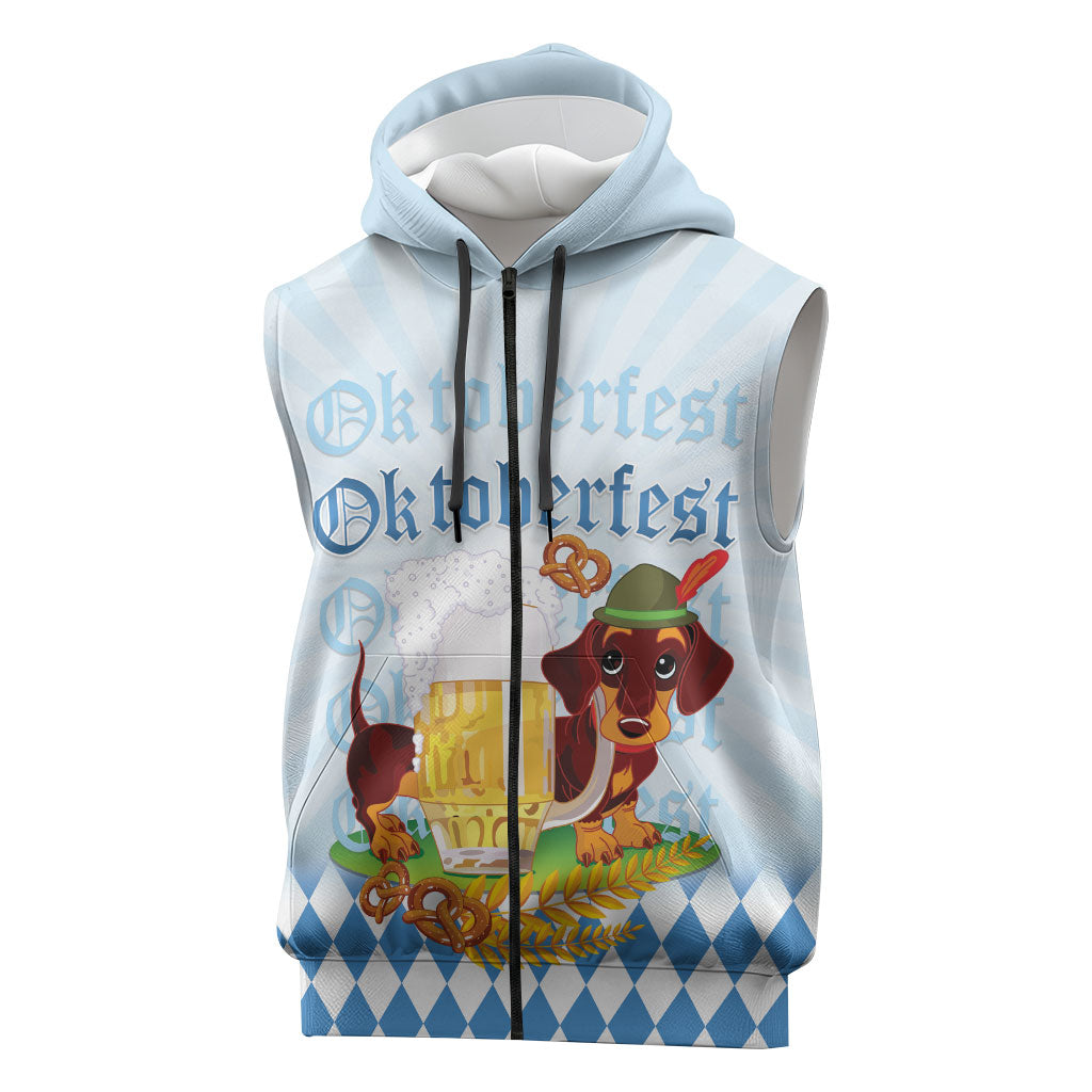 Germany Oktoberfest Sleeveless Zip Hoodie Dachshund Beer and Bavarian Pretzel