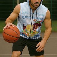 Germany Oktoberfest Sleeveless Zip Hoodie Dachshund Beer and Bavarian Pretzel