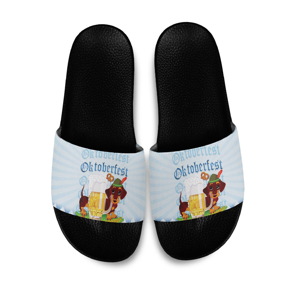 Germany Oktoberfest Slide Sandals Dachshund Beer and Bavarian Pretzel