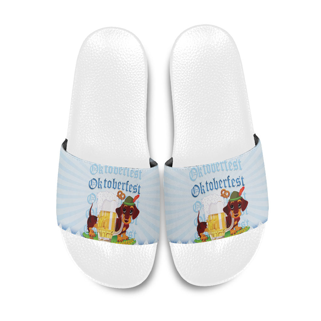Germany Oktoberfest Slide Sandals Dachshund Beer and Bavarian Pretzel