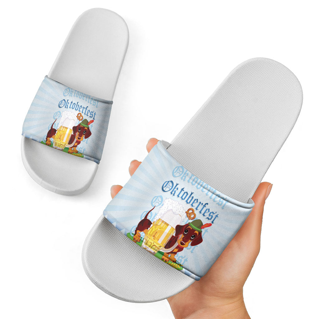 Germany Oktoberfest Slide Sandals Dachshund Beer and Bavarian Pretzel