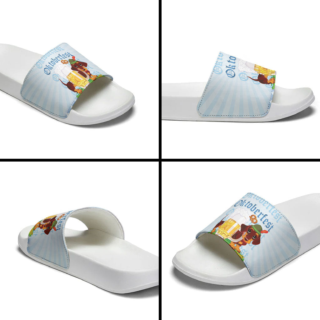 Germany Oktoberfest Slide Sandals Dachshund Beer and Bavarian Pretzel