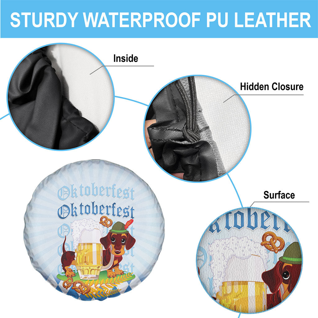 Germany Oktoberfest Spare Tire Cover Dachshund Beer and Bavarian Pretzel