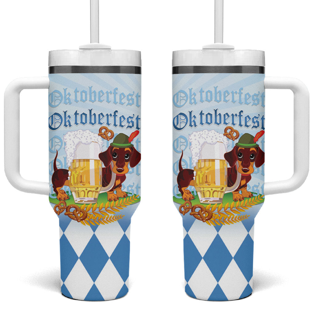 Germany Oktoberfest Tumbler With Handle Dachshund Beer and Bavarian Pretzel