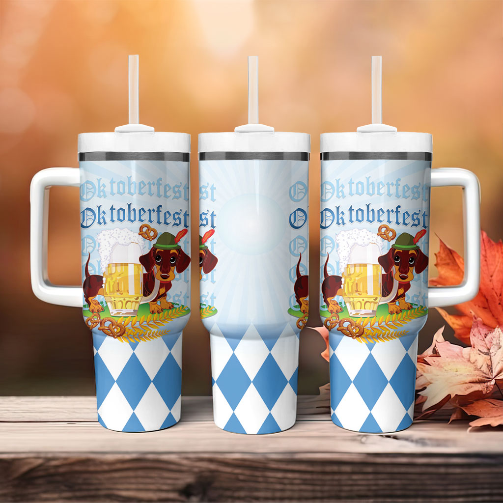 Germany Oktoberfest Tumbler With Handle Dachshund Beer and Bavarian Pretzel