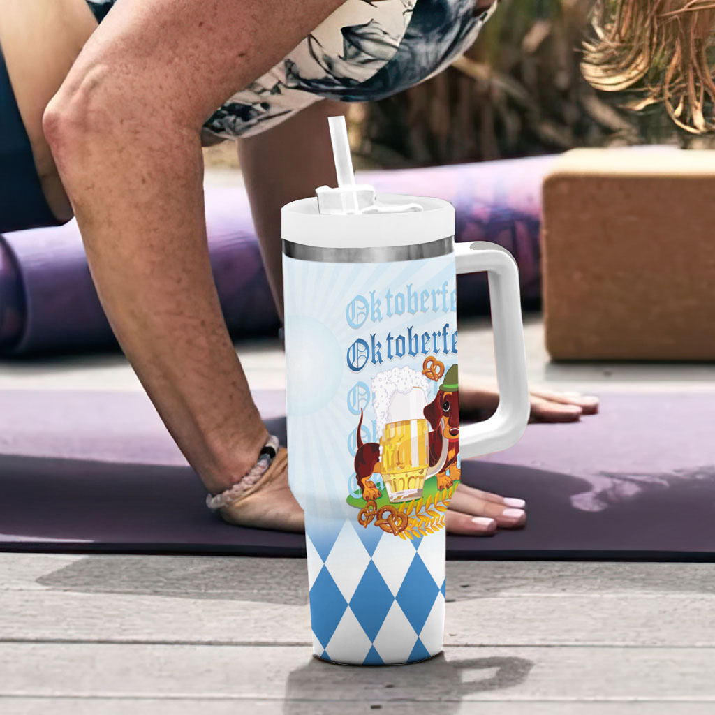 Germany Oktoberfest Tumbler With Handle Dachshund Beer and Bavarian Pretzel