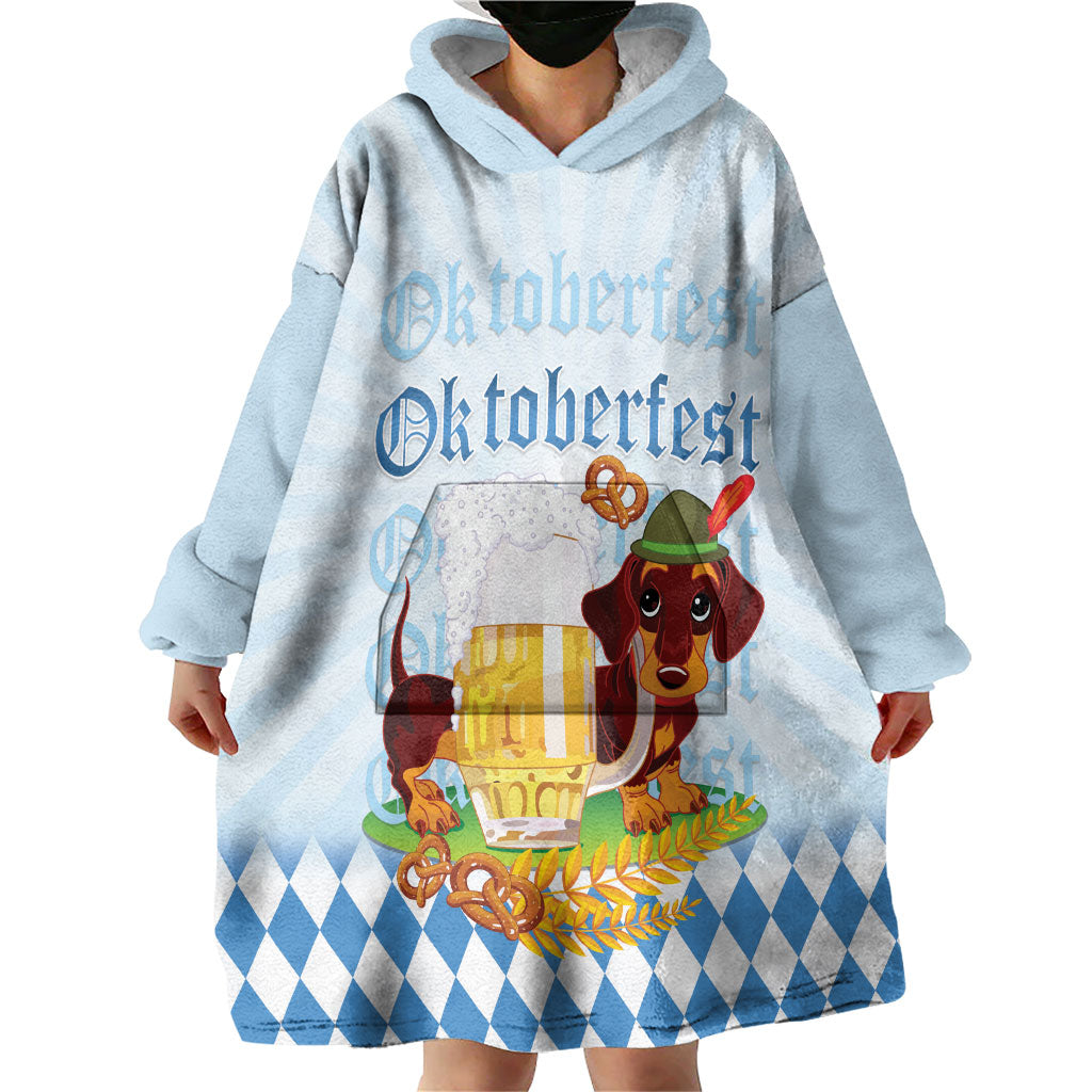Germany Oktoberfest Wearable Blanket Hoodie Dachshund Beer and Bavarian Pretzel