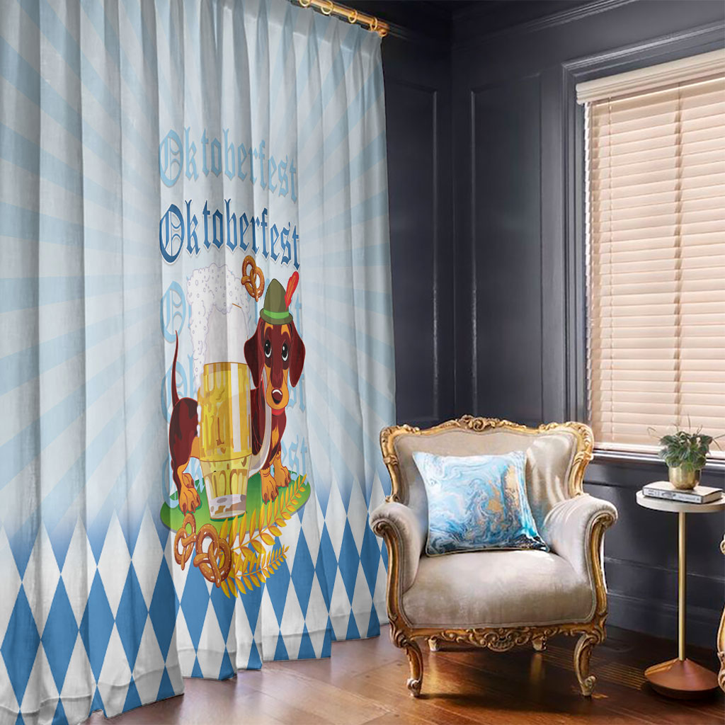 Germany Oktoberfest Window Curtain Dachshund Beer and Bavarian Pretzel