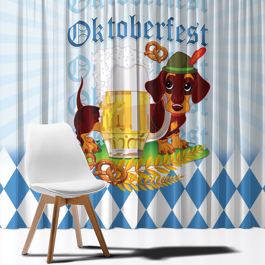 Germany Oktoberfest Window Curtain Dachshund Beer and Bavarian Pretzel
