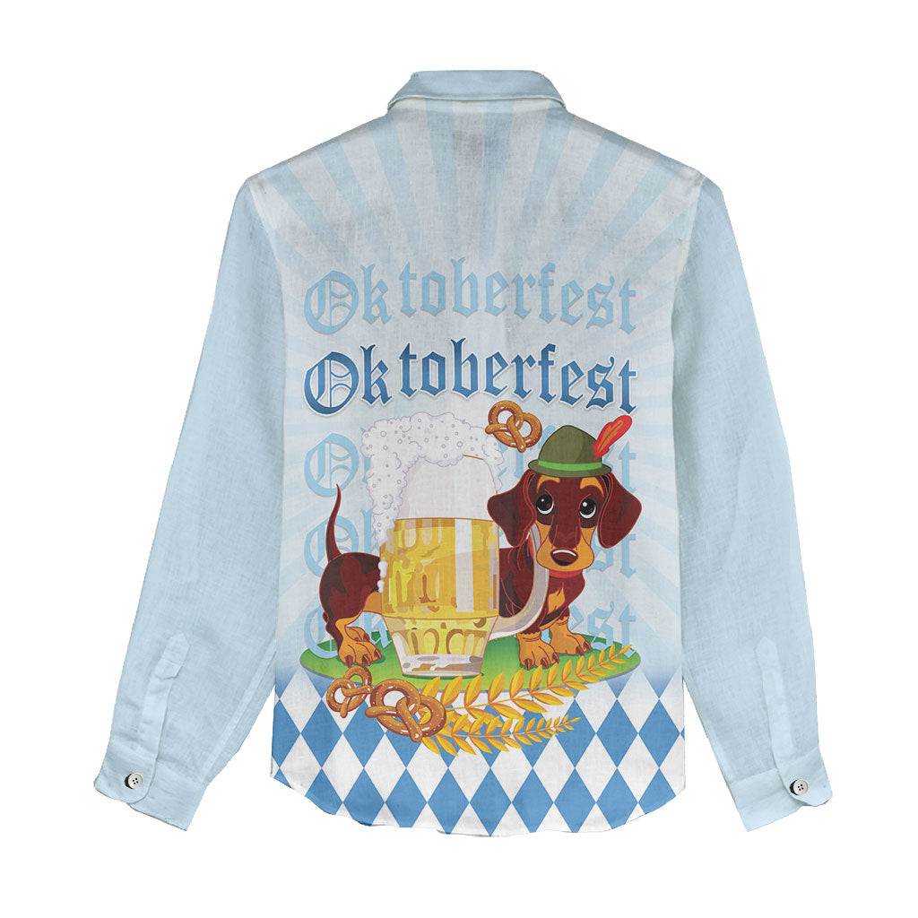 Germany Oktoberfest Women Casual Shirt Dachshund Beer and Bavarian Pretzel