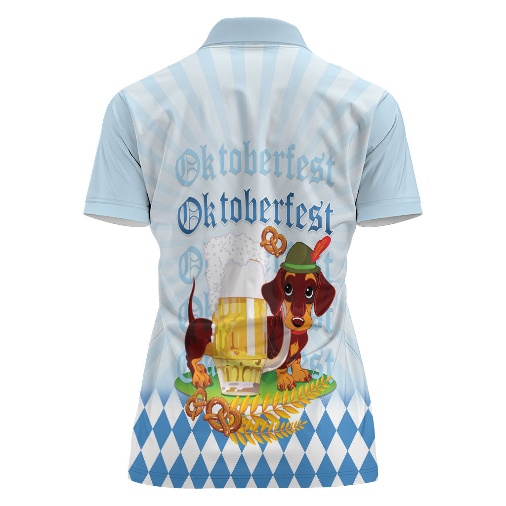 Germany Oktoberfest Women Polo Shirt Dachshund Beer and Bavarian Pretzel