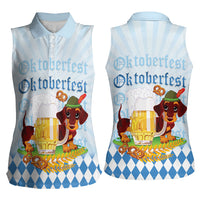 Germany Oktoberfest Women Sleeveless Polo Shirt Dachshund Beer and Bavarian Pretzel