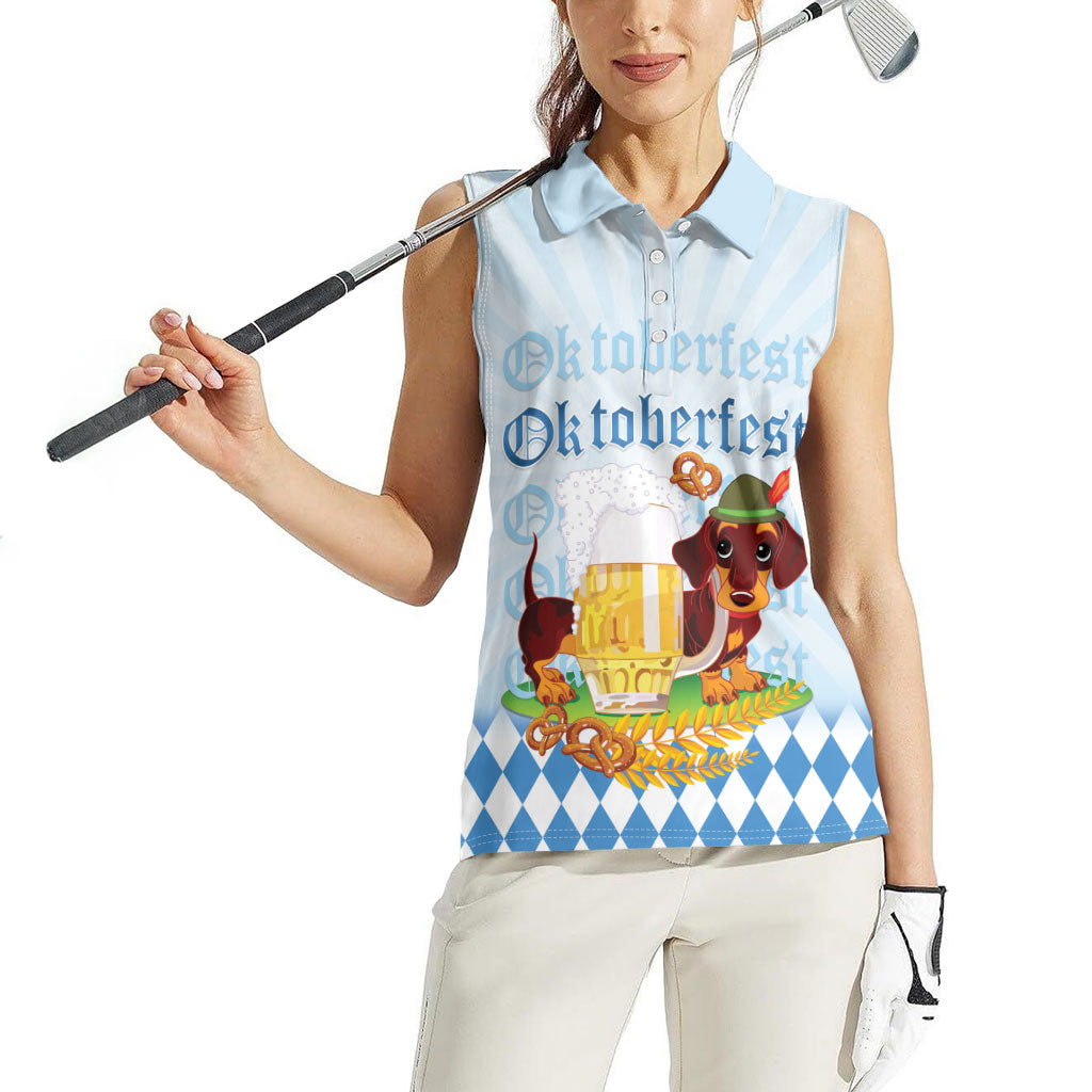 Germany Oktoberfest Women Sleeveless Polo Shirt Dachshund Beer and Bavarian Pretzel