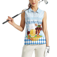 Germany Oktoberfest Women Sleeveless Polo Shirt Dachshund Beer and Bavarian Pretzel