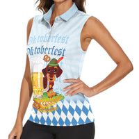 Germany Oktoberfest Women Sleeveless Polo Shirt Dachshund Beer and Bavarian Pretzel