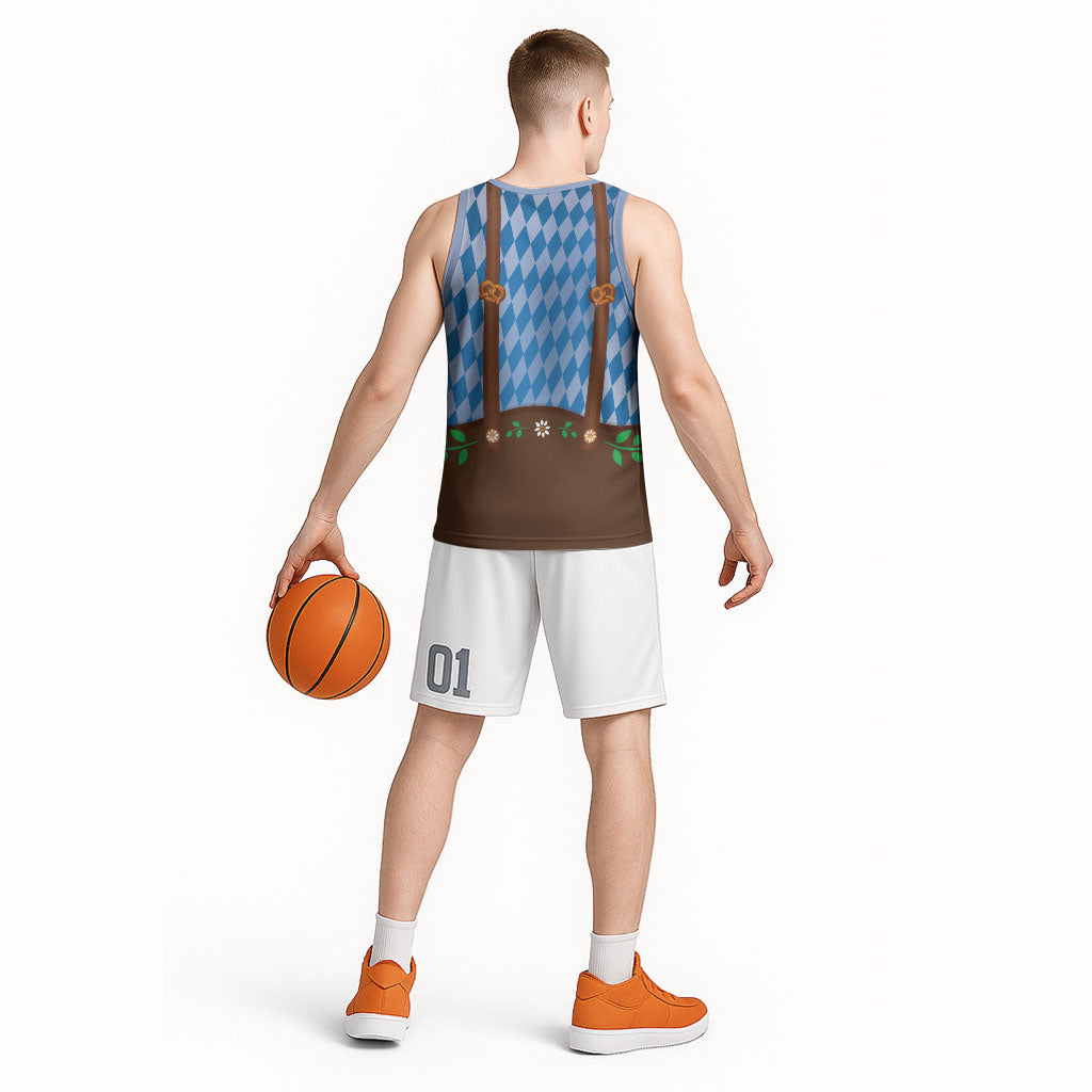 Lederhosen Oktoberfest Basketball Jersey Beers Bavarian Diamond Pattern