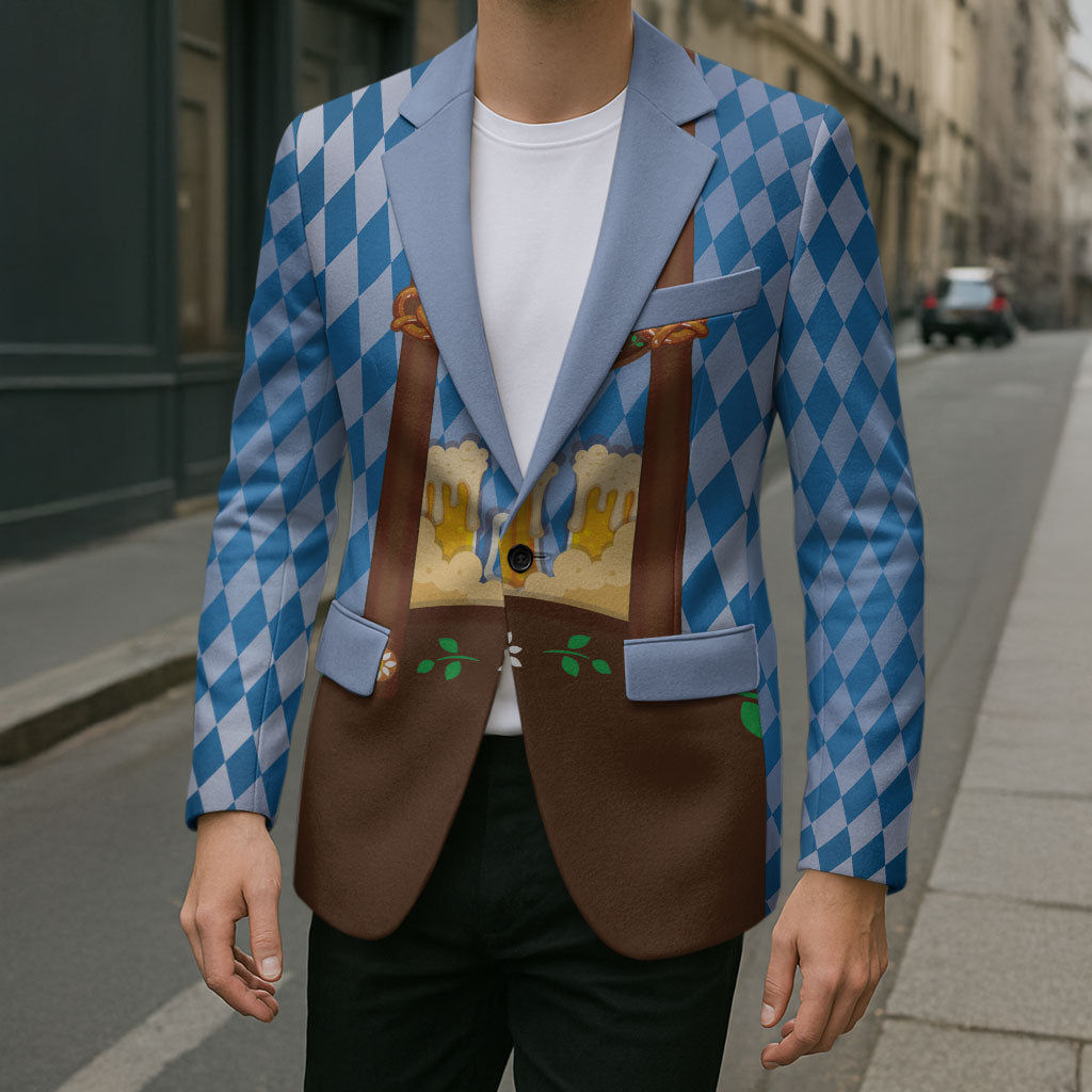 Lederhosen Oktoberfest Blazer Beers Bavarian Diamond Pattern