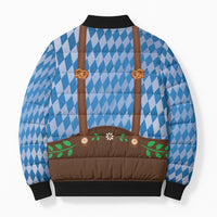 Lederhosen Oktoberfest Bomber Puffer Jacket Beers Bavarian Diamond Pattern