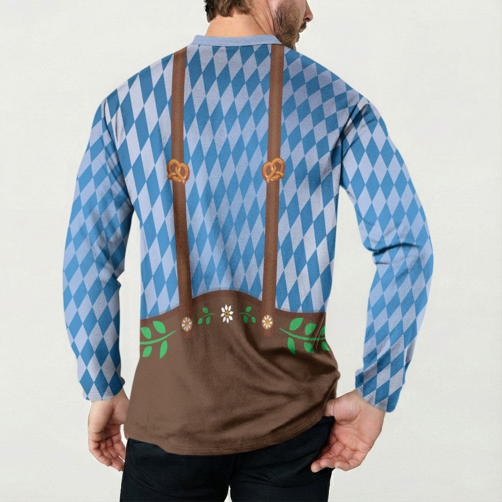 Lederhosen Oktoberfest Button Sweatshirt Beers Bavarian Diamond Pattern